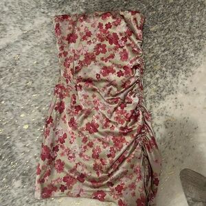 Floral Strapless Dress with Cinched Side